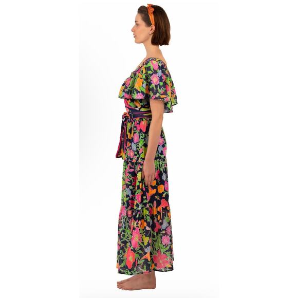 Gretchen Scott Designs Arles Birds and Bees Midi Maxi‎ Dress Navy Size Large - Picture 2 of 13
